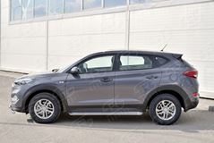 Пороги труба D42 С листом (Лист нерж, проф. нерж)(Вариант3) для Hyundai Tucson 2015