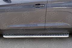Пороги труба D42 С листом (Лист алюм, проф.сталь)(Вариант2) для Hyundai Tucson 2015