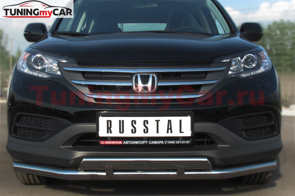 Защита переднего бампера D63 (секции) D75х42 (прямой) для Honda CR-V 2013 2.0