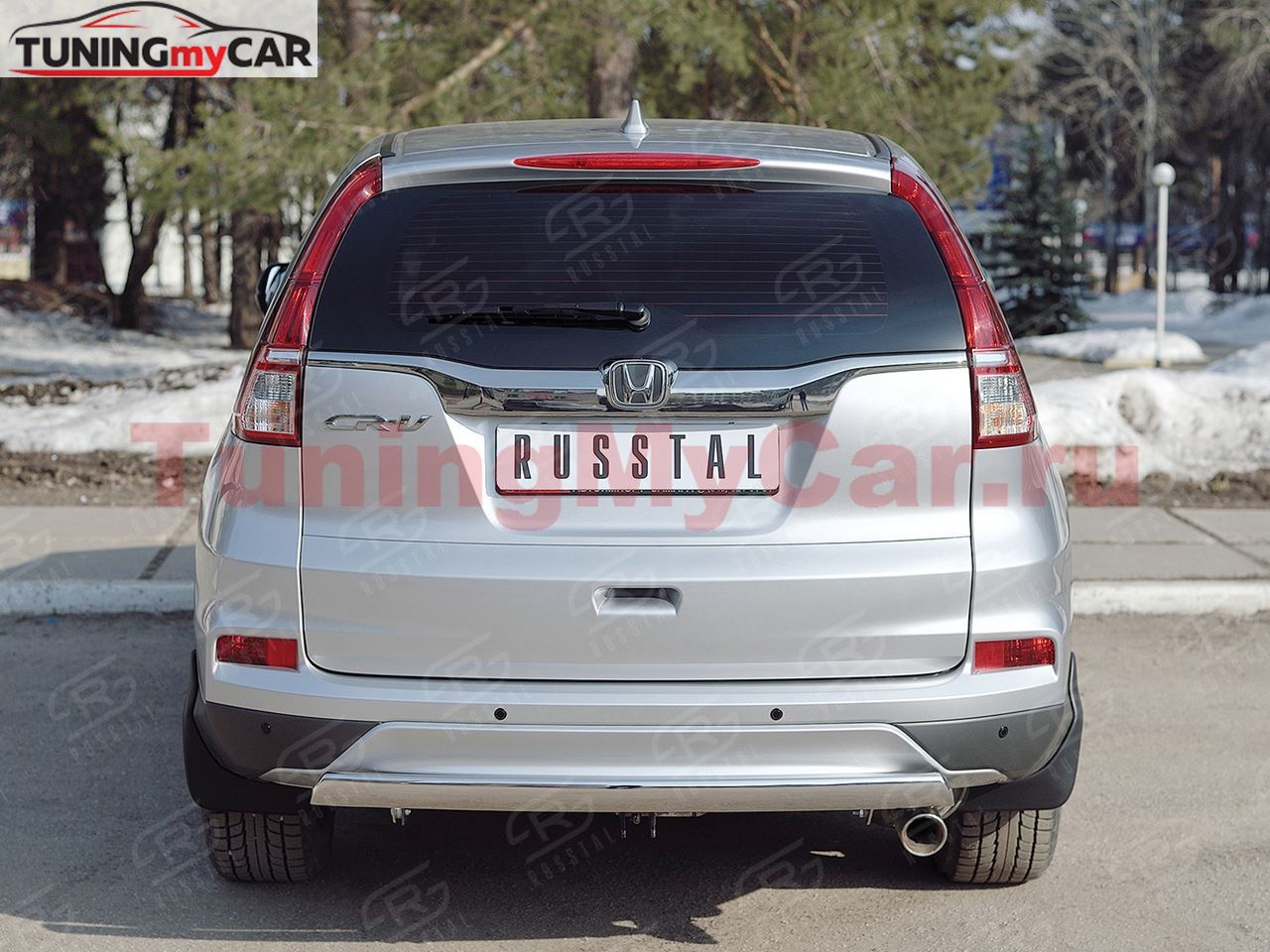 Защита заднего бампера 75х42 дуга для Honda CR-V 2015