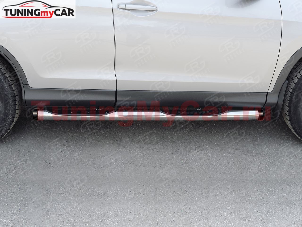 Пороги труба D76 с накладкой (вариант 2) для Honda CR-V 2015