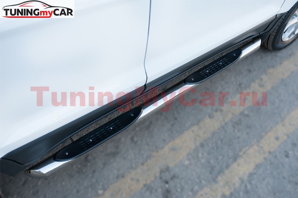 Пороги труба D76 с накладкой (вариант 1) для Ford Ecosport 2014-