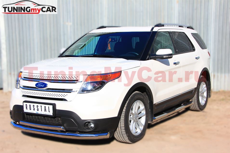 Защита переднего бампера D76 (секции) 75х42 овал (дуга) для Ford Explorer V 2012-