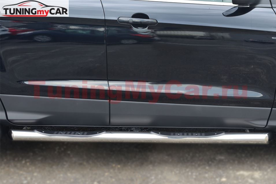 Пороги труба D76 с накладкой (вариант 1) для Ford Kuga 2012-
