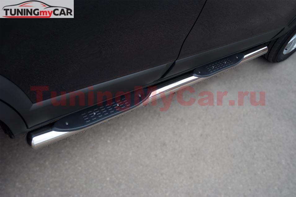 Пороги труба D76 с накладками (вариант 3) для Chevrolet Captiva 2011-2013