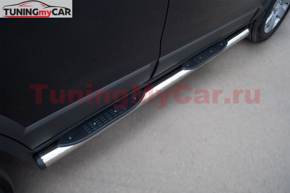 Пороги труба D76 с накладками (вариант 2) для Chevrolet Captiva 2011-2013