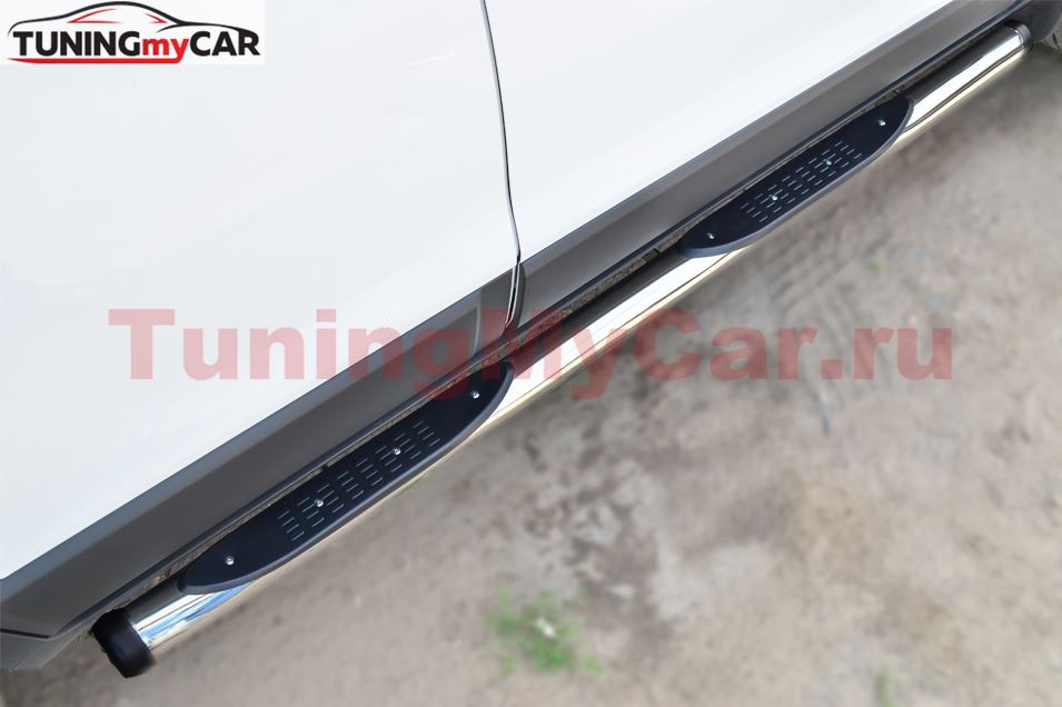 Пороги труба D76 с накладкой (вариант 2) для Chevrolet Captiva 2013-