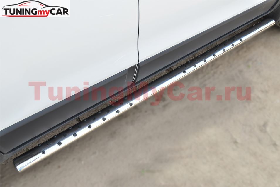 Пороги труба 75х42 овал с проступью для Chevrolet Captiva 2013-