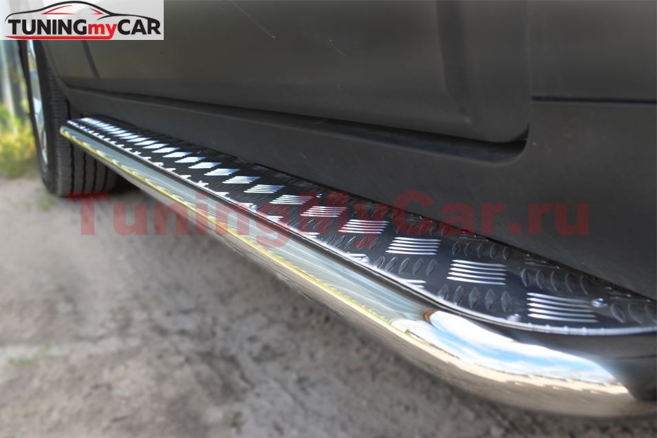 Пороги труба D42 с листом для Chevrolet Captiva 2013-2016 (Лист алюм., проф. нерж) (Вариант 1)