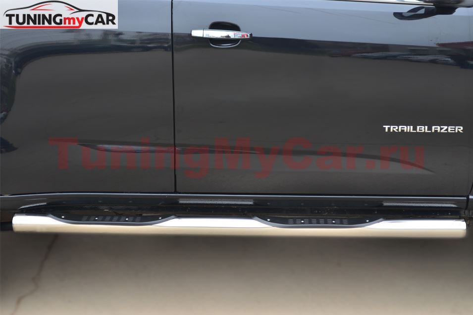 Пороги труба D76 с накладкой (вариант 3) для Chevrolet Trailblazer 2012-