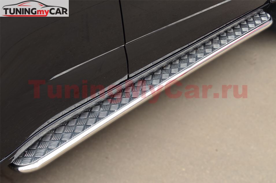 Пороги труба D42 с листом для Chevrolet Trailblazer 2013-2016 (Лист алюм.проф.нерж)(Вариант1)