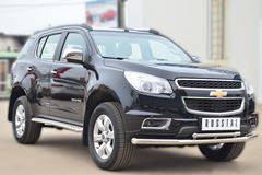 Пороги труба D42 с листом для Chevrolet Trailblazer 2013-2016 (Лист алюм.проф.нерж)(Вариант1)