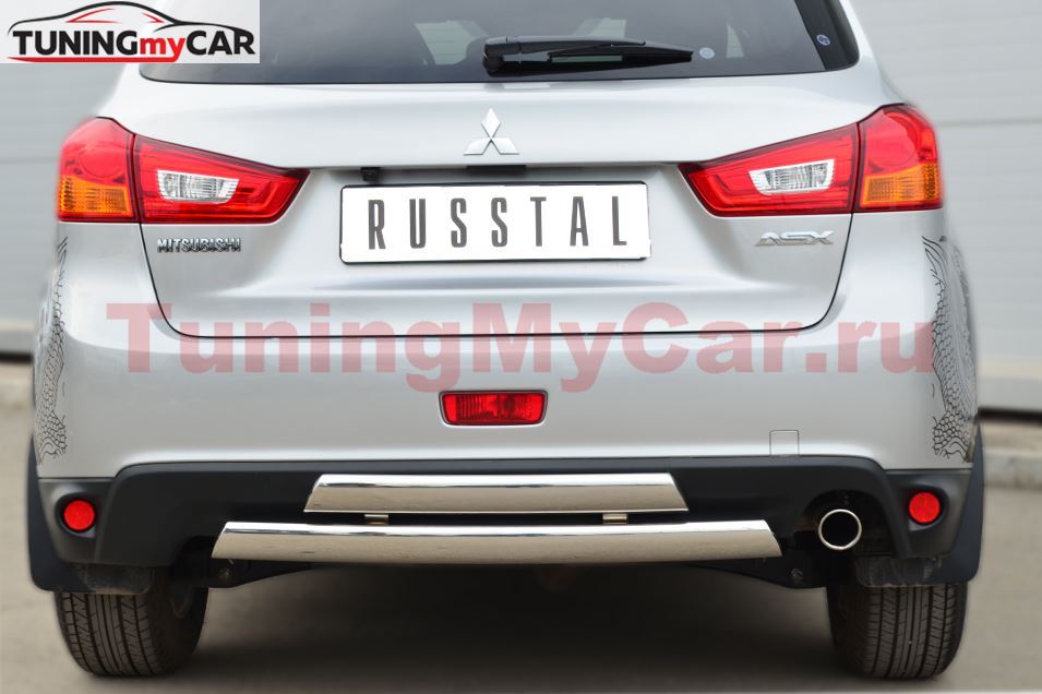 Защита заднего бампера 75х42/75х42 овалы (дуга) для Mitsubishi ASX 2012-