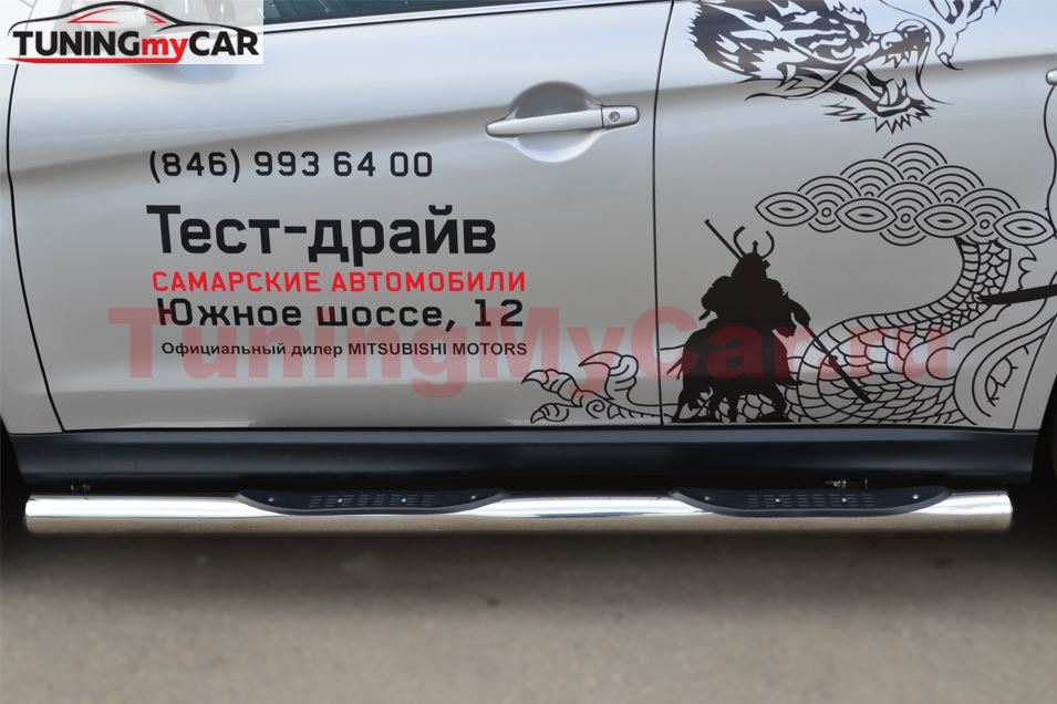 Пороги труба D76 с накладкой (вариант 3) для Mitsubishi ASX 2012-