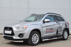 Пороги труба D76 с накладкой (вариант 3) для Mitsubishi ASX 2012-