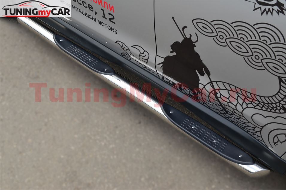 Пороги труба D76 с накладкой (вариант 1) для Mitsubishi ASX 2012-