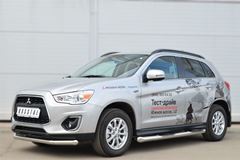 Пороги труба D76 с накладкой (вариант 1) для Mitsubishi ASX 2012-