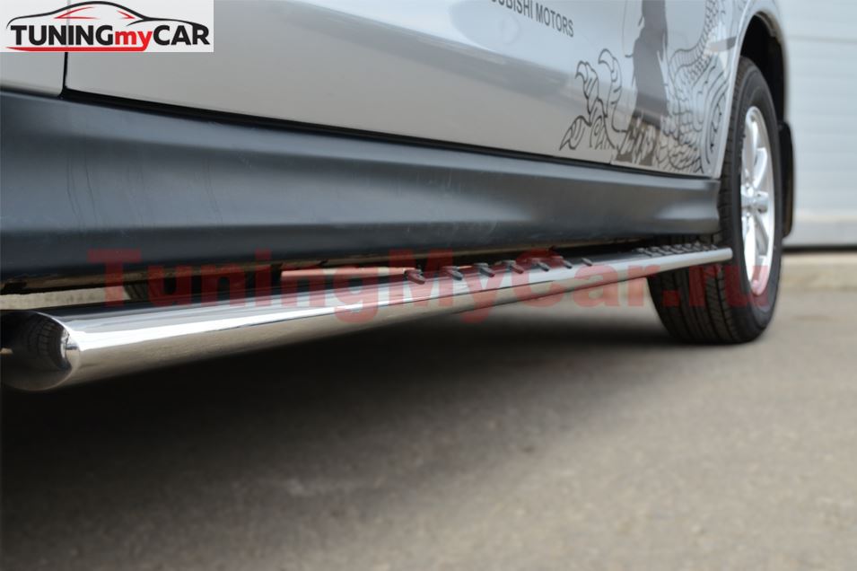 Пороги труба D75х42 овал с проступью для Mitsubishi ASX 2012-