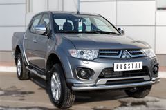 Пороги труба D76 с накладкой (вариант 3) для Mitsubishi L200 2014