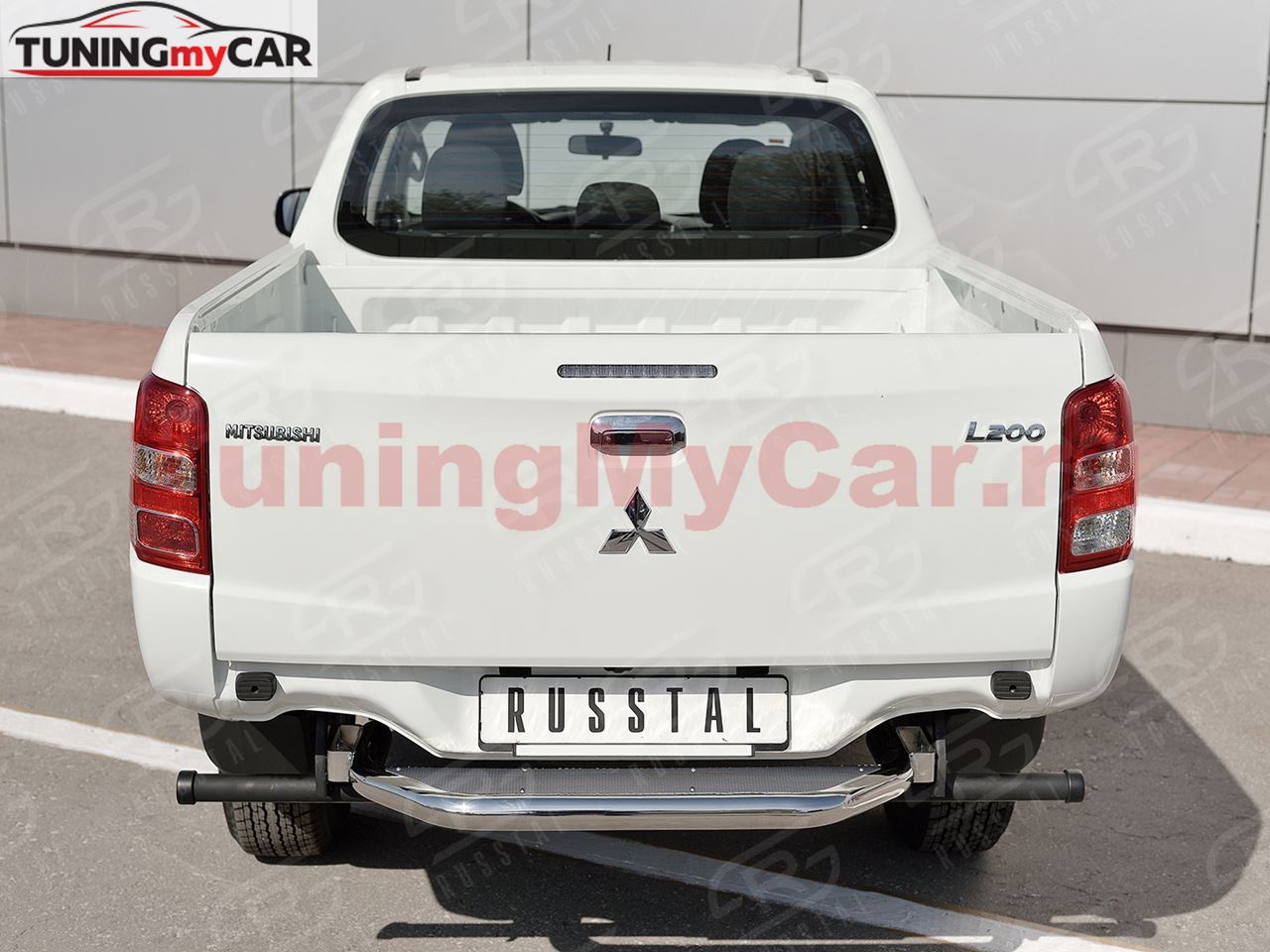 Защита заднего бампера D63 с листом (Лист нерж, проф. нерж)(вариант 3) для Mitsubishi L200 2015-