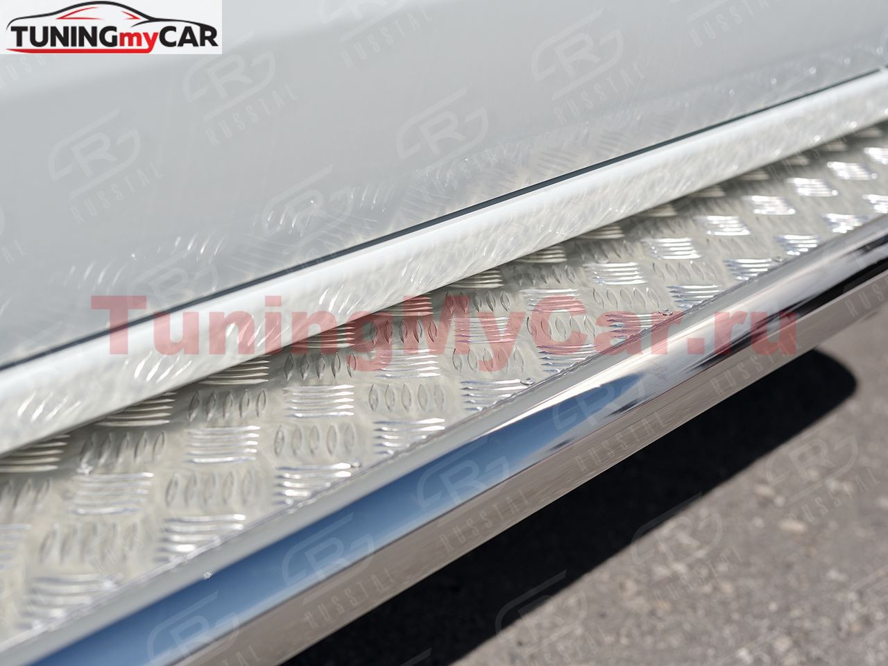 Пороги труба D63 с листом (Лист алюм, проф. нерж)(вариант 1) для Mitsubishi L200 2015-