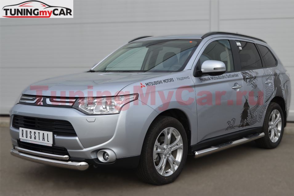 Защита переднего бампера D76/42(дуга) для Mitsubishi Outlander 2012-2014