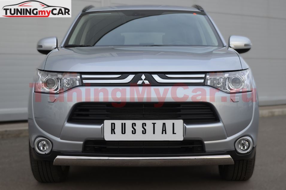 Защита переднего бампера D75х42 овал(дуга) для Mitsubishi Outlander 2012-2014