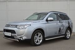 Защита переднего бампера D75х42 овал(дуга) для Mitsubishi Outlander 2012-2014