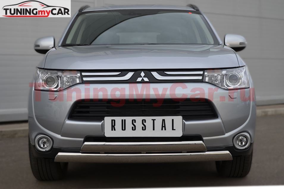 Защита переднего бампера D75х42/75х42 овалы(дуга) для Mitsubishi Outlander 2012-2014