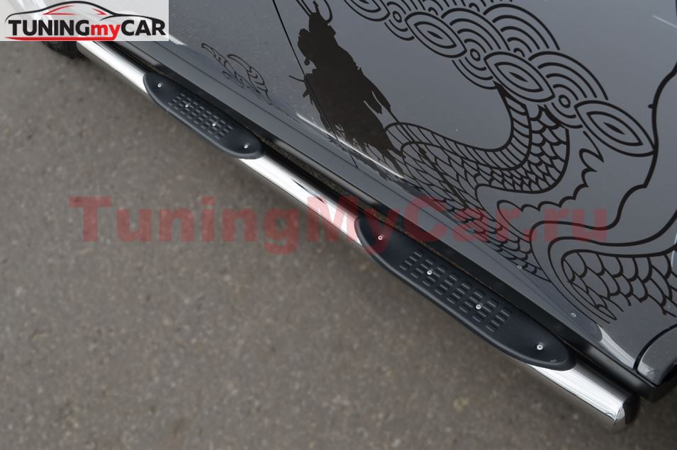 Пороги труба D76 с накладками (вариант 3) для Mitsubishi Outlander 2012-2014