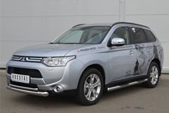 Пороги труба D76 с накладками (вариант 3) для Mitsubishi Outlander 2012-2014