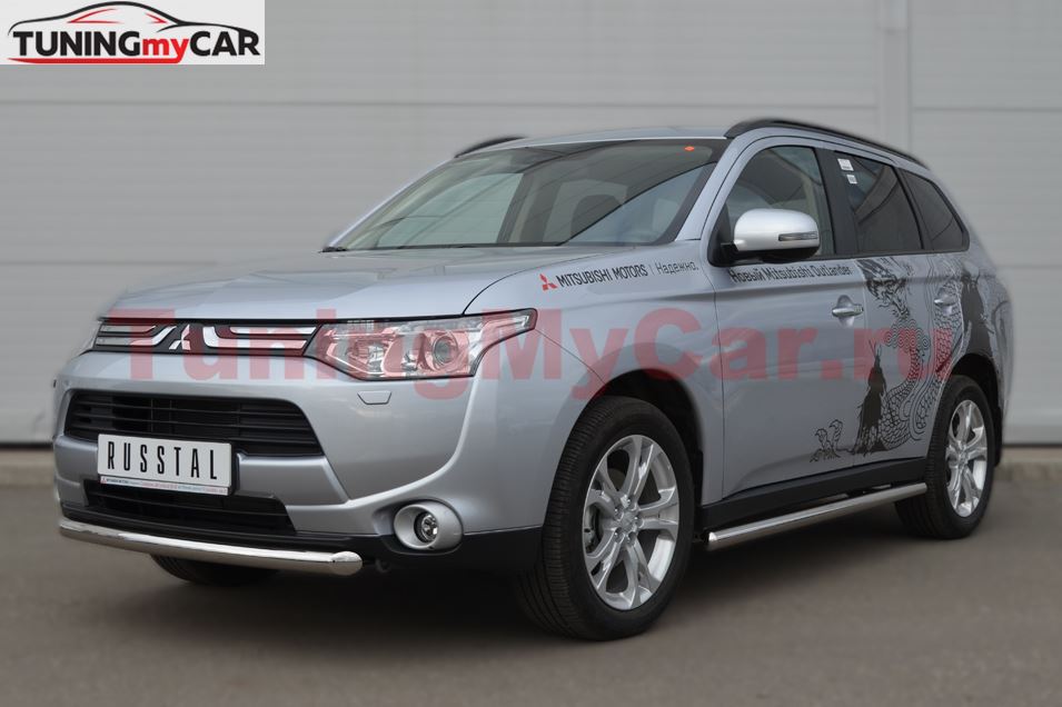 Пороги труба D63 (вариант 3) для Mitsubishi Outlander 2012-2014