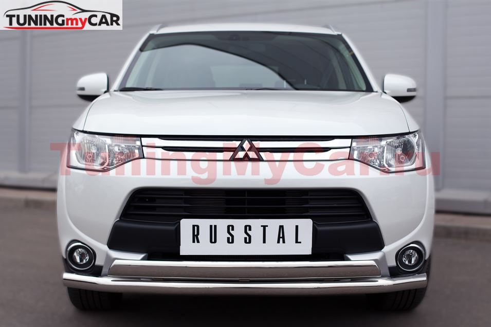 Защита переднего бампера D63 (секции) D75х42 (дуга) для Mitsubishi Outlander 2014