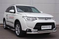 Пороги труба D76 с накладкой (вариант 1) для Mitsubishi Outlander 2014