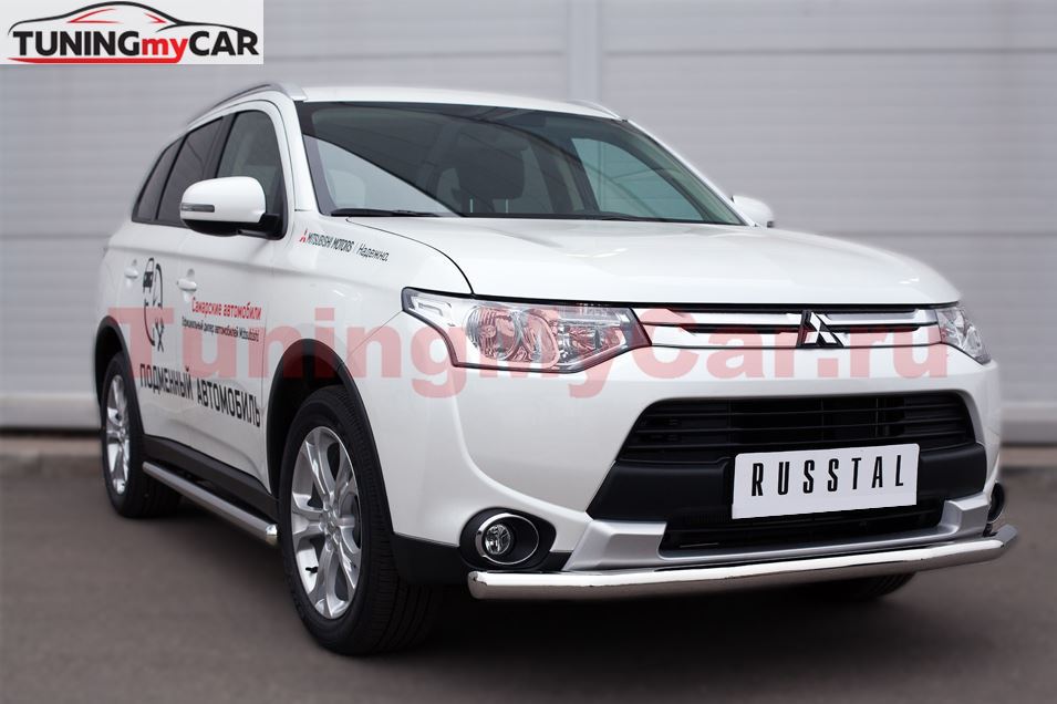 Пороги труба D63 (вариант 3) для Mitsubishi Outlander 2014