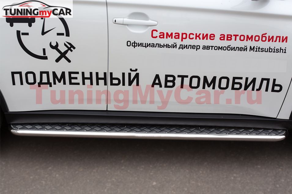 Пороги труба D42 с листом для Mitsubishi Outlander 2014