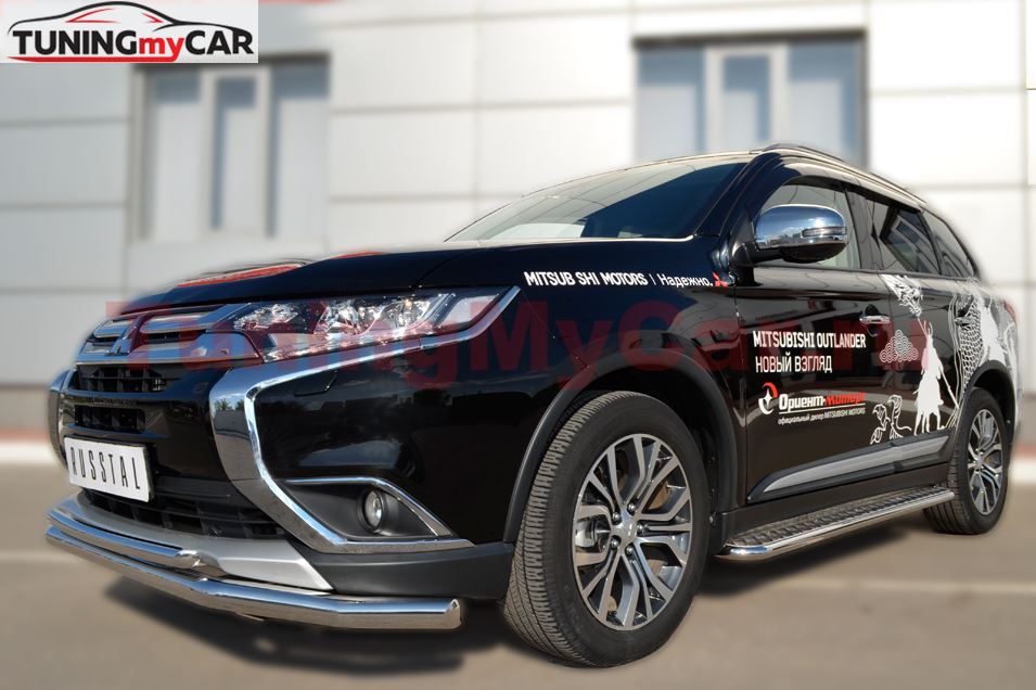Защита переднего бампера D63 (секции) D42 (дуга) для Mitsubishi Outlander 2015-