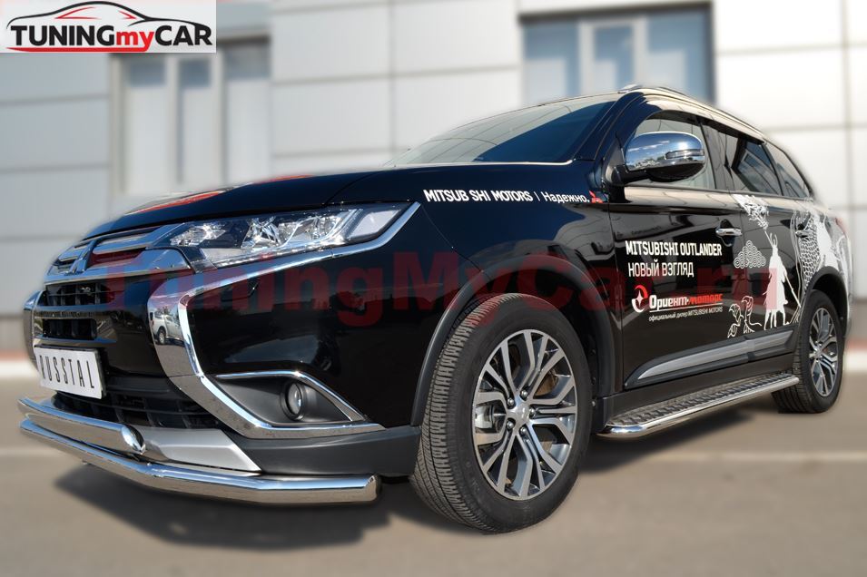 Защита переднего бампера D63 (секции) D75х42 (дуга) для Mitsubishi Outlander 2015-