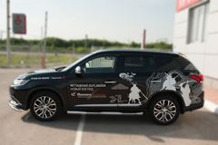 Пороги труба D76 с накладкой (вариант 1) для Mitsubishi Outlander 2015-
