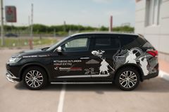 Пороги труба 75х42 овал с проступью для Mitsubishi Outlander 2015-