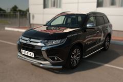 Пороги труба D42 с листом для Mitsubishi Outlander 2015-