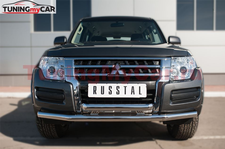 Защита переднего бампера D63 (секции) D63 (дуга)+декор для Mitsubishi Pajero 4 2014-