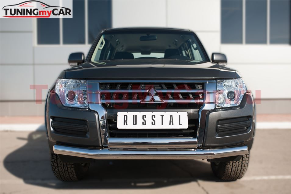 Защита переднего бампера D76 (секции) D75х42 (дуга) для Mitsubishi Pajero 4 2014-