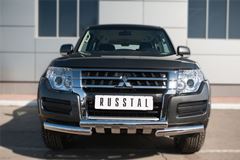 Защита переднего бампера D76 (дуга) D76х2 (дуга)+клыки для Mitsubishi Pajero 4 2014-