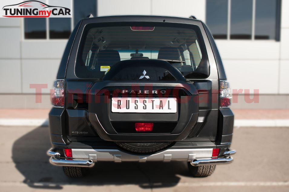 Защита заднего бампера уголки D63 (секции) D42 (секции) для Mitsubishi Pajero 4 2014-