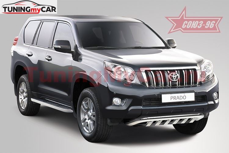 Решётка передняя мини (труба d60) низкая на Toyota Land Cruiser Prado 150 2009-2013