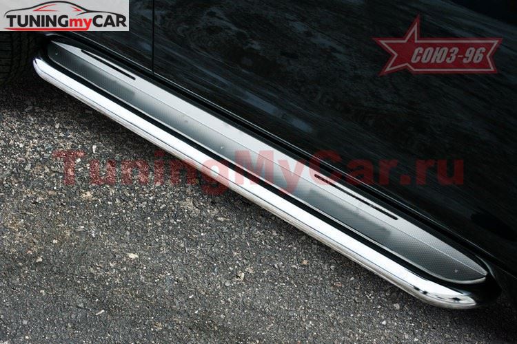 Пороги с нерж. листом d76 с возм. уст-ки штатной подсветки на Toyota Land Cruiser Prado 150 2009-2013