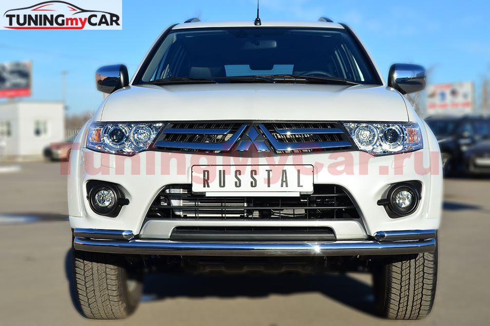 Защита переднего бампера D63 (секции) D42 (уголки) для Mitsubishi Pajero Sport 2013-2015