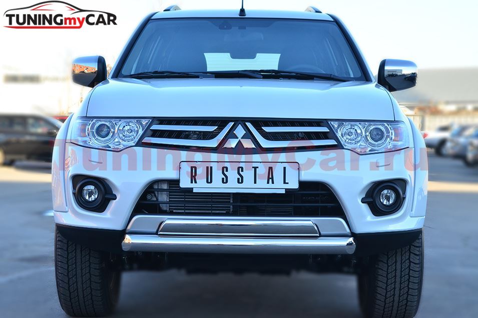 Защита переднего бампера D76 (дуга) 75х42 (дуга) для Mitsubishi Pajero Sport 2013-2015