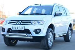 Пороги труба 75х42 овал с проступью для Mitsubishi Pajero Sport 2013-2015